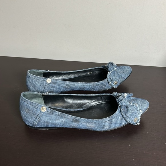 MIU MIU blue denim bow ballet flats round toe studs leather Designer 35.5 US 5.5 - Picture 7 of 10